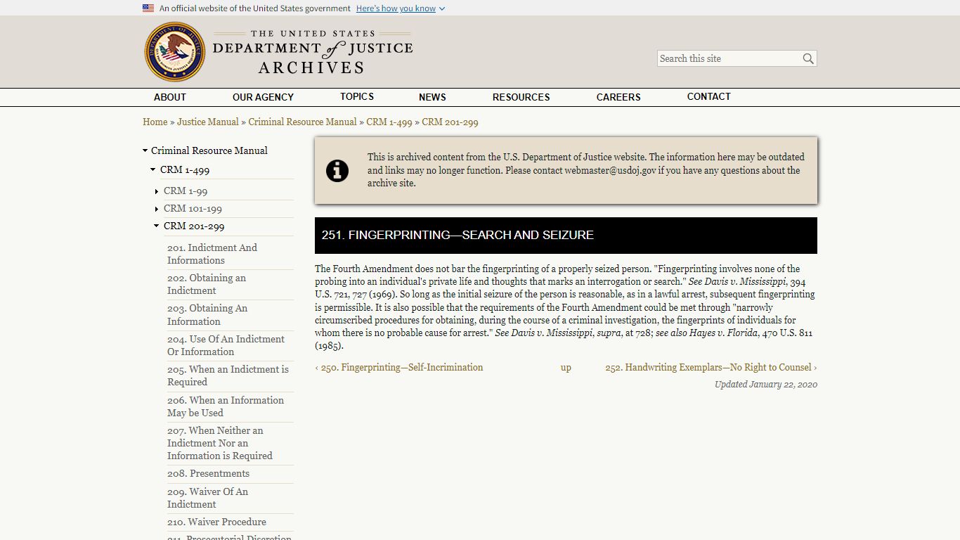 251. Fingerprinting—Search and Seizure | JM | Department of Justice